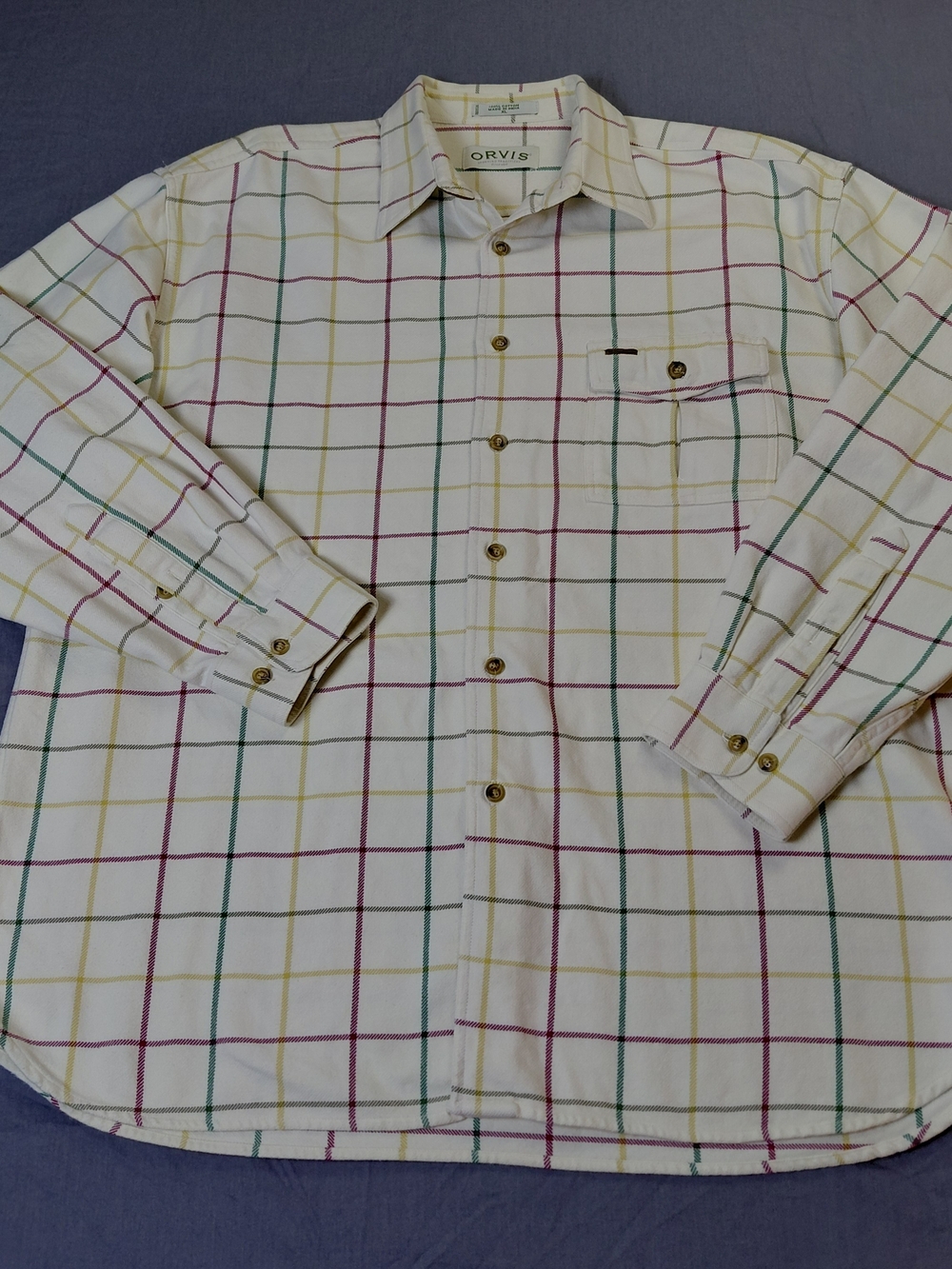 Orvis Cream Plaid Long-Sleeve Button-Down Shirt with Multicolor Windowpane
